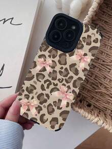 1pc Leopard Print Bow Striped Painted Protective Phone Case, Shockproof, Compatible With Apple 11, 12, 13, 14, 12 Pro Max, 13 Pro Max, 15, 15 Pro, 15 Plus, 15 Pro Max, 16, 16 Pro, 16 Plus, 16 Pro Max, 17, 17 Pro, 17 Air, 17 Pro Max / S23 Ultra / S24 Ultra / S25 Ultra - Multicolor - View 5