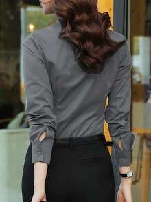 Grey Office Shirt For Women, Professional Formal Wear, Long Sleeve Blouse For Work, Spring/Autumn 2025 New Collection, Autumn/Winter Business Suit Lining, Ladies Grey Shirt - Medium Gray - View 3