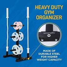 6-Pegs  Weight Plate Rack And 4 Barbells - 363 Kilogram Capacity Heavy Duty Gym Organizer Scratch Resistant Frame Powder-Coat Finish Easy To Assemble Compact And Space-Saving - As Pic - View 3