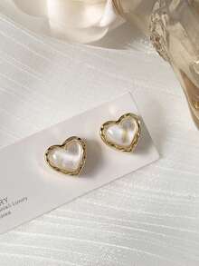 1 Pair Elegant Sweet High-End Minimalist Heart-Shaped Earrings With Golden Rim - Multicolor - View 6