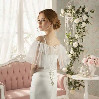 白色仿珍珠新娘披肩，荷叶边披肩，短款婚纱配饰，派对/圣诞节装饰，圣诞礼物