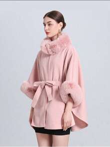 1 Stück Eleganter gestrickter Damen Schal & Cape Mantel mit Kragen & Gürtel, geeignet für Frühling, Sommer, Herbst und Winter