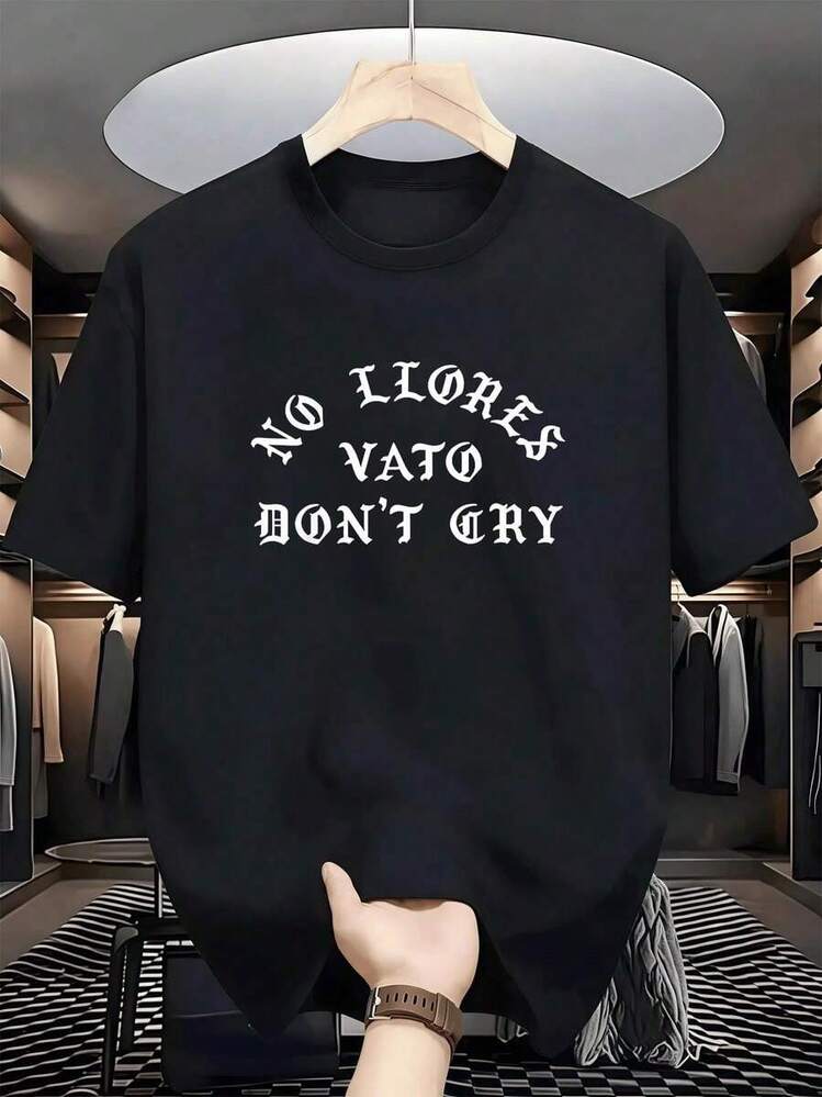 Frase motivadora en estilo tipográfico clásico que transmite apoyo y ánimo con el mensaje en español e inglés No llores vato dont cry ideal para expresar fortaleza interior camiseta de hombre 100% algodón cómoda y casual para uso diario - Negro - Añade 8