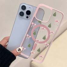 Funda de una pieza con diseño de lazo de árbol. Diseño sencillo y elegante. Diseño magnético. Compatible con phone 11, 12, 13, 14, 15, 16, 17, Pro/Plus/Pro y S22, 223, 824, S25 Ultra/FE. Admite carga inalámbrica. Ideal para regalar a amigos, también se puede usar en ocasiones especiales como Año Nuevo, San Valentín, etc. - Rosa - Ver 3