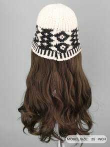 1pc Women's Winter Long Curly Wig Hat, Heat Resistant Synthetic Wig With Diamond-Shaped Cap - Korean Natural Full Head Coverage Lightweight Warm Winter Hat Wig - Multicolor - View 6