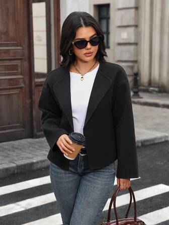 Women's Short Elegant Casual Lapel Wool Blend Blazer, Autumn/Winter