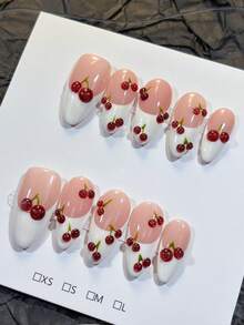 10片装 3D迷你樱桃杏仁形白色法式可爱少女Y2K美甲片 简约百搭裸粉色底 手工制作 可佩戴美甲贴片 适合日常佩戴和使用 按压式美甲片 人造指甲 美甲配件 美甲用品 - 紅白色 - 查看 2