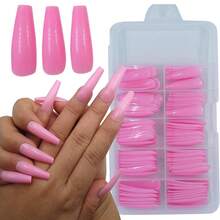100pc Extra Long Pink Colored Coffin Press On Nails Ballerina False Fake Acrylic Nail Tips Full Cover Fingernail Designs Artificial Nails For Women FFgirls Salon Nail Art DIY (Pink){Inchcolor_nameinch:InchPinkinch} - Pink - 查看 2