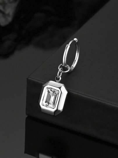 1 buc pandantiv pătrat din oțel inoxidabil cu zirconiu cubic încrustat, cercei bărbătești la modă și luxoși