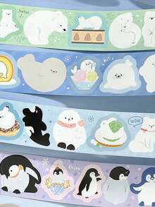 1卷合成纸模切和纸胶带，极地邮件系列，可爱动物主题剪贴簿胶带 - 彩色 - 查看 2