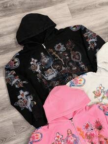 Jesus Printed Hoodie For Men Y2k Zipper Hoodie Harajuku Thin Kawaii Retro Streetwear - 黑色 - 查看 2