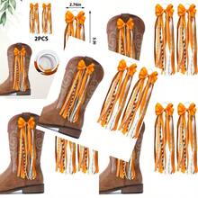 Tennessee College Gameday Boot Bows Orange White Buffalo Plaid Boot Bows Glitter Pearl Football Game-Day Accessory Tennessee City Game-Day - 橘色 - 查看 1