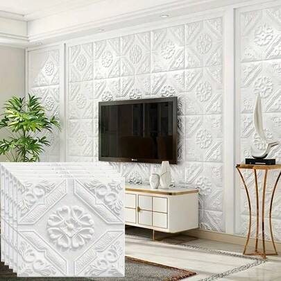 10/20-Piece Pack 3D Wall Tile Stickers Foam Self-Adhesive Anti-Collision Wallpaper Waterproof And Moisture-Proof Ceiling Stickers Easy To Apply, Easy To Peel Off, Easy To Clean, Can Be Freely Cut, Suitable For Kitchen, Living Room, Bathroom, Corridor