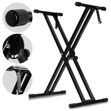 Foldable Adjustable Height Keyboard Stand & Set For 49/61/76/88-Key Keyboards - Heavy-Duty X-Frame Piano Rack With Locking System, Padded - Compatible With Digital Pianos For Home Studio, Church, (/PU) - Piano Stand - View 3
