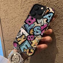 Adecuado para funda de teléfono  16, 15, 14, 13, 12 PROMAX, borde suave anti-caída, con graffiti y letras en inglés. - Colores mixtos - Ver 1