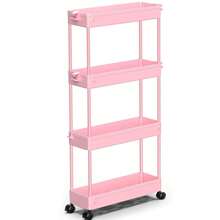 4-Tier Slim Rolling Storage Cart Storage Cart Organizer Rolling Utility Cart, Mobile Shelving Unit Slide Out Storage Shelves For Kitchen Living Room Bathroom Laundry Room & Dressers Outdoor Decor - 粉色 - 查看 1