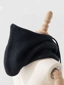 1pc Unisex Wool Blend Knitted Balaclava Hat, Warm & Soft Beanie Cap With Drawstring, Adjustable Neck Warmer For Autumn/Winter