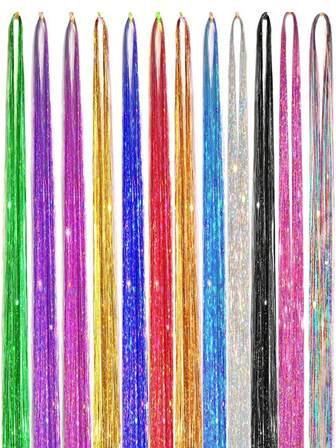 Extensiones de cabello sintético vibrantes, pelucas cortadas con láser, extensiones de cabello brillantes con hilo dorado colorido