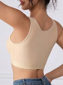 Front Closure Adjustable Bra, Shapewear, Chest Compression Band, Supportive Sports Bra, Flat Chest Compression Bra, Fitness Yoga Shapewear - Champagne - View 3