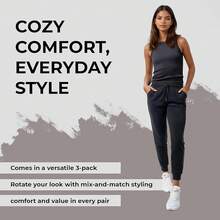 Common 3 Pack Sweatpants Women - Womens Sweatpants With Pockets, Fleece Womens Joggers, Yoga Pants (Available In Plus) - 黑色 / 海軍藍 / 淺灰色 - 查看 7