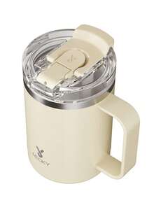 Meoky 14oz Stainless Steel Insulated Tumbler With Handle - Leak-Proof, Thermal Travel Mug With Straw, Vacuum Insulated, Hot & Cold - Beige - View 9