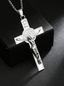 1 件不锈钢项链，朋克嘻哈祈祷项链，钢色创意信仰珠宝，欧美新款时尚钛钢吊坠配饰，长款毛衣链，男女家庭节日生日礼物，日常佩戴 - 復古銀色 - 查看 10