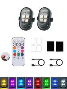 4 LED Bulb Upgraded 6 Wireless LED Flashing Lights With Remote Control, 8 Colors, Type-C Rechargeable LED Light, Anti-Collision Warning Light, Suitable For Car, Motorcycle, Bicycle, Drone, Etc.