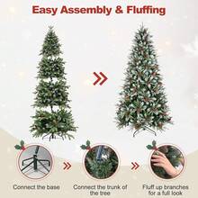 5 Ft Prelit Snow Flocked Christmas Tree With 250 Warm LED Lights, Premium Holiday Artificial Xmas Tree With 518 Realistic Branch Tips, Metal Stand For Indoor Home/Office Decor (Easy Assembly)-HOME - 未點亮的漿果樹 - 查看 9