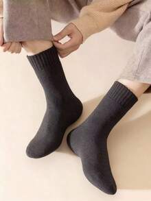 3 đôi/5 đôi tất nam màu đen dày dặn, lót giữ nhiệt, thích hợp cho mùa đông, ấm áp. - Màu xám đen - Xem 5