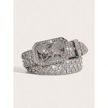 1pc Men's Heavy Duty Crystal Eye Studded Belt, Suitable For Daily Party Occasions Summer, School Fall, Autumn, Halloween Autumn-Winter Accessories,Suitable For Teens, Youth,Men,Casual, Outdoor, Athletic, Vacation, Graduation Gifts, Birthday, Daily Wear - 黑色 - 查看 1