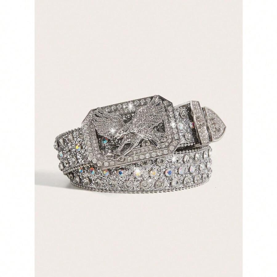 1pc Men's Heavy Duty Crystal Eye Studded Belt, Suitable For Daily Party Occasions Summer, School Fall, Autumn, Halloween Autumn-Winter Accessories,Suitable For Teens, Youth,Men,Casual, Outdoor, Athletic, Vacation, Graduation Gifts, Birthday, Daily Wear - 黑色 - 查看 1