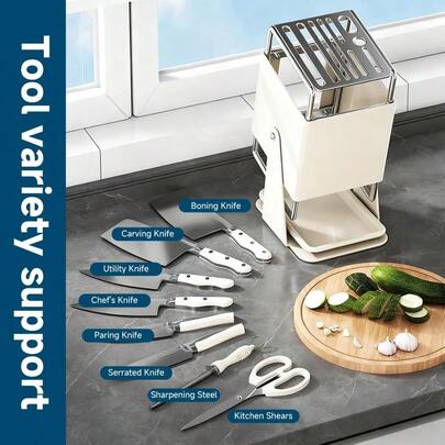 Universal Knife Block Holder Without Knives,Knife Storage With Slots For Scissors And Sharpening Rod, Knife Holder Storage For Countertop, Stainless Kitchen Knife Holder For Easy Clean