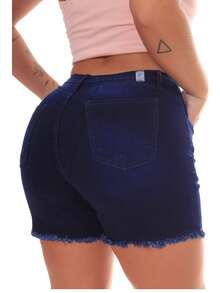 Women Denim Shorts - Rửa tối - Xem 4