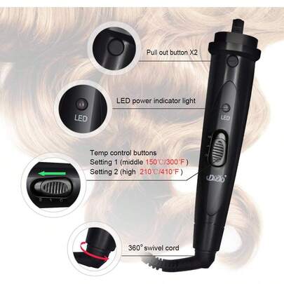 Juego de rizador de cabello 6 en 1 con 6 barriles de cerámica intercambiables y guante protector de calor