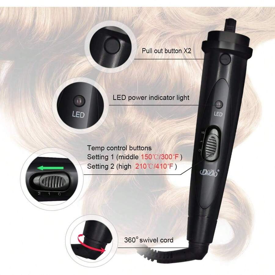 Juego de rizador de cabello 6 en 1 con 6 barriles de cerámica intercambiables y guante protector de calor - Negro-6 - Ver 1