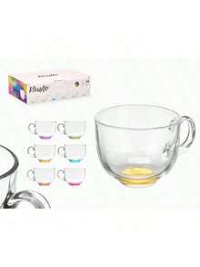 GLASSEA - Set 6 Tazas de Vidrio para Desayuno | Colores Modernos y Elegantes | 310 ml y 470 ml | Perfectas para Café, Té y Bebidas Calientes en Hogar u Oficina - transparente - Ver 4