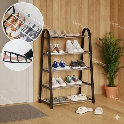 Sapateira Organizadora com 5 Níveis Plástico e Metal Resistente Fácil Montagem e Economia de Espaço