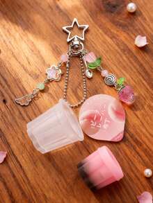 Y2K Retro Aesthetic Beaded Accessories - Japanese Pudding Keychain, Pink & Yellow Egg Tart Pendant, Bag Charm, Car Decor, Women Gift, Phone Charm - Multicolor - View 7