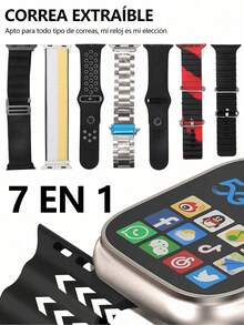 Reloj inteligente 7+1, viene con 7 correas, monitoreo de salud, carga inalámbrica, llamadas Bluetooth, reloj inteligente, control de voz - Negro - Ver 4