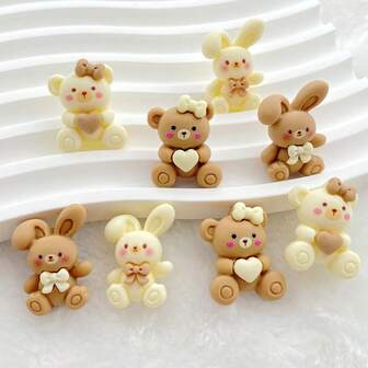 12pcs Vibrant Cartoon Bow, Heart, Bear, Rabbit Resin Charm Set - Ideal For DIY Crafts, Earrings, Hair Accessories, Jewelry Making, Scrapbooking, Wedding Decor