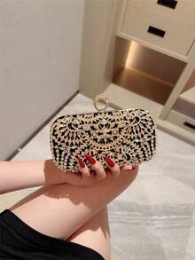 Damen Mode Herbst/Winter Samt Box-förmige Abendtasche, funkelnder Strass Dekor Abendkleid Clutch Tasche für Party, Abschlussball, Gala - Schwarz - Übersicht 3