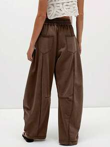 Women's Casual Cylinder Pants Wide Leg Casual Drawstring Sweatpants With Pockets - 咖啡棕 - 查看 4