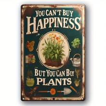 Vintage 'You Can't Buy Happiness, But You Can Buy Plants' Metal Sign - Rustic Wall Decor For Home, Garden, Cafe, Bar - 7.9inch X 11.9inch, Iron Material, Garden Decoration | Vintage Metal Sign | Iron Wall Art, Metal Outdoor Decor - Multicolor - View 4