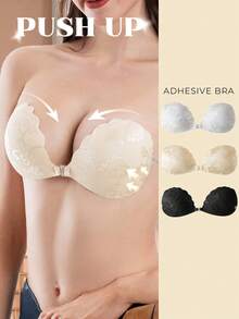 1pc Lace Invisible Push-Up Bra, Comes With Randomly Sewn Transparent Straps, Suitable For Women's Wedding Dresses, Camisoles, Bras - Pairs Well With Camisoles, Dresses, Jumpsuits