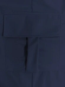 大码女式时尚休闲纯色简约口袋松紧腰抽绳工装裤，轻盈涤纶混纺柔软面料