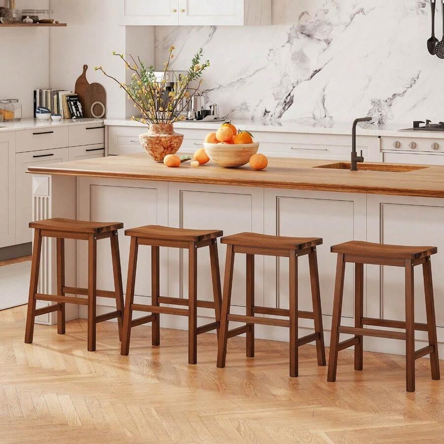 Saddle-Seat Counter Height Stools Set Of 2 Backless Barstools With Curved Seat - 核桃 - 查看 1