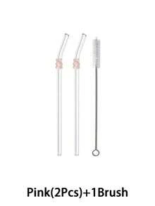 1支/2支/1套卡通装饰玻璃吸管，带彩色小熊吊坠，可爱可重复使用弯曲玻璃吸管，带清洁刷，适用于厨房、水杯、冷饮、奶茶、咖啡、果汁、冰沙、餐厅、鸡尾酒会、返校季、送给女朋友/男朋友、父母、朋友的礼物、节日用品。 - 款式1 - 查看 20