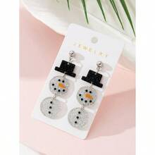 1 Pair Cute Colorful Snowman Design Fashion Jewelry Earrings For Women, Perfect Decoration For Holiday Parties - Multicolor - View 1