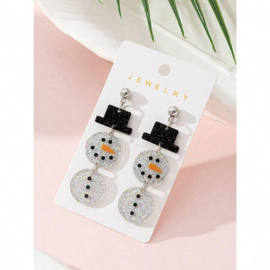 1 Pair Cute Colorful Snowman Design Fashion Jewelry Earrings For Women, Perfect Decoration For Holiday Parties - Multicolor - View 1