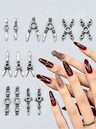 12 pezzi Charms per unghie stile punk, forme a Y e a X, mix assortito, accessori per arte di unghie stile Y2K, decorazioni per unghie personalizzate, accessori per unghie.